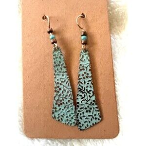 Handcrafted Copper Patina Floral Drop Dangle Earrings